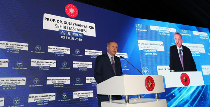 Recep Tayyip Erdoğan&#39;ın Süleyman Yalçın Şehir Hastanesi Açılışı Konuşmasında Çekilmiş Fotoğrafı